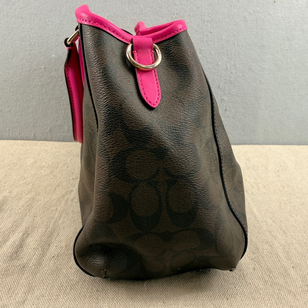 Coach Margot Carryall Signature Brown Canvas Bright Pink Trim Crossbody Tote Bag - Picture 5 of 12